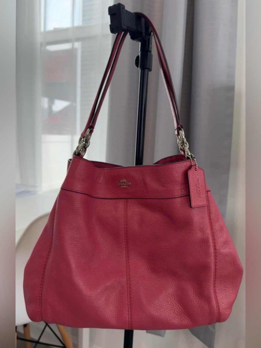 Coach Pebbled Leather Shoulder Bag in Rose Red in very good condition.